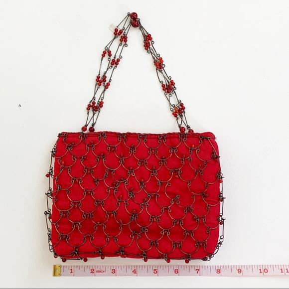 Eye Ful Bag Handbag Purse Red Metal Beaded Holiday Party Dressy Handbag NEW - Picture 12 of 16